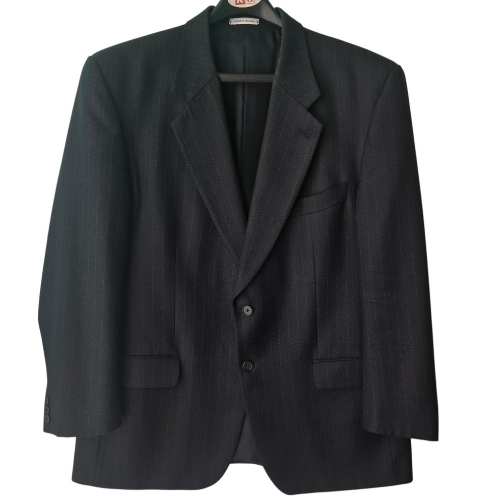 Vintage YSL Yves Saint Laurent Mens 46R Navy Pinstripe Wool Blazer Quiet Luxury